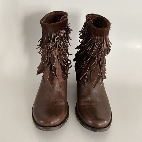 Sheridan Mia Boots 6M Brown Leather Sienna Western Pony Fringe Blooming Booties - Picture 4 of 12